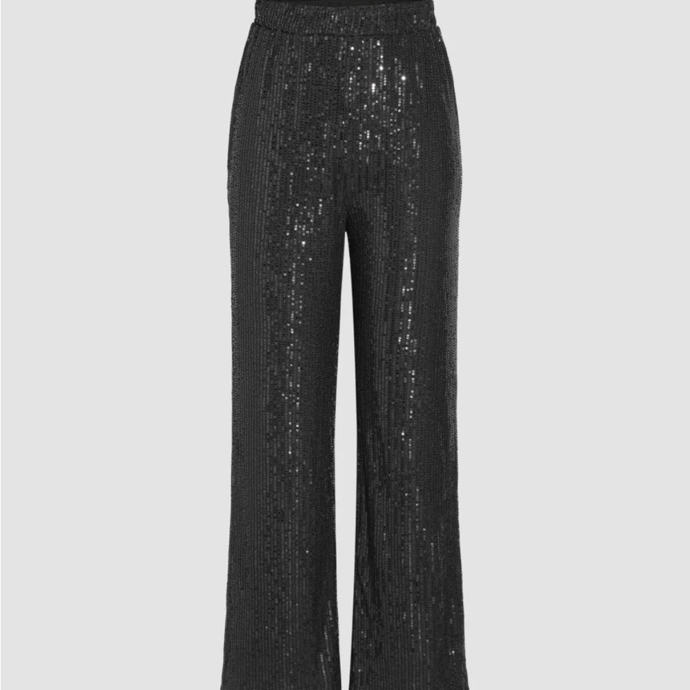 Cider Black Sequin Elastic Mid Waist Straight Leg Pants Size L Brand New w Tags